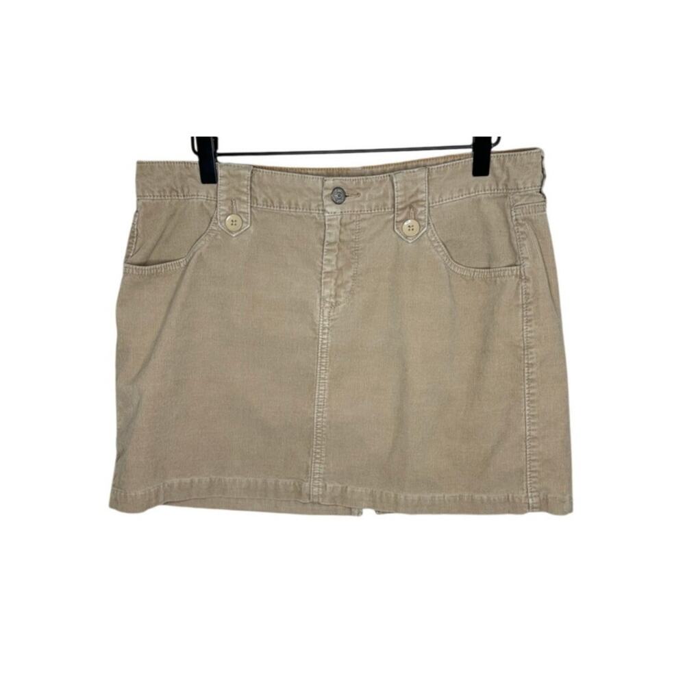 Old Navy Vintage Corduroy Mini Skirt Women 8 Tan Khaki Button Accent Stretch Y2K
